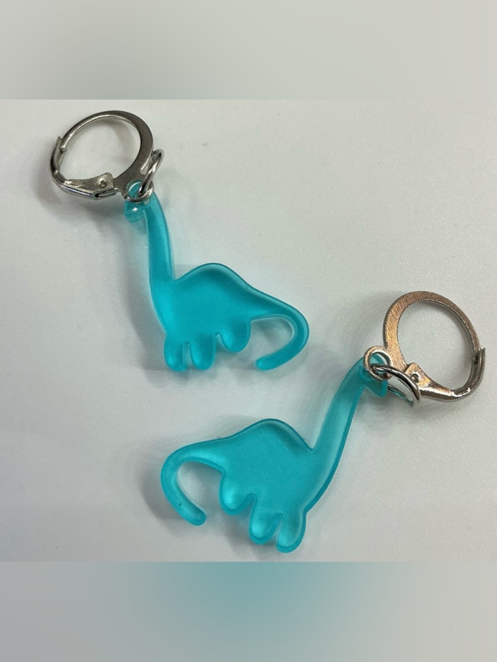 BLUE TRANSLUCENT CUTE DINOSAURS BRONTOSAURUS EARRINGS ACRYLIC